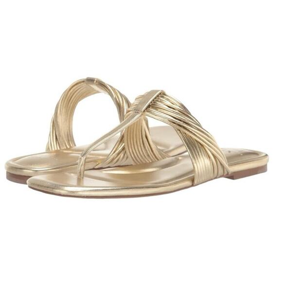 Marc Fisher LTD Women's Gold Tanya Square Toe Flat Sandals Size 7 - Picture 1 of 10